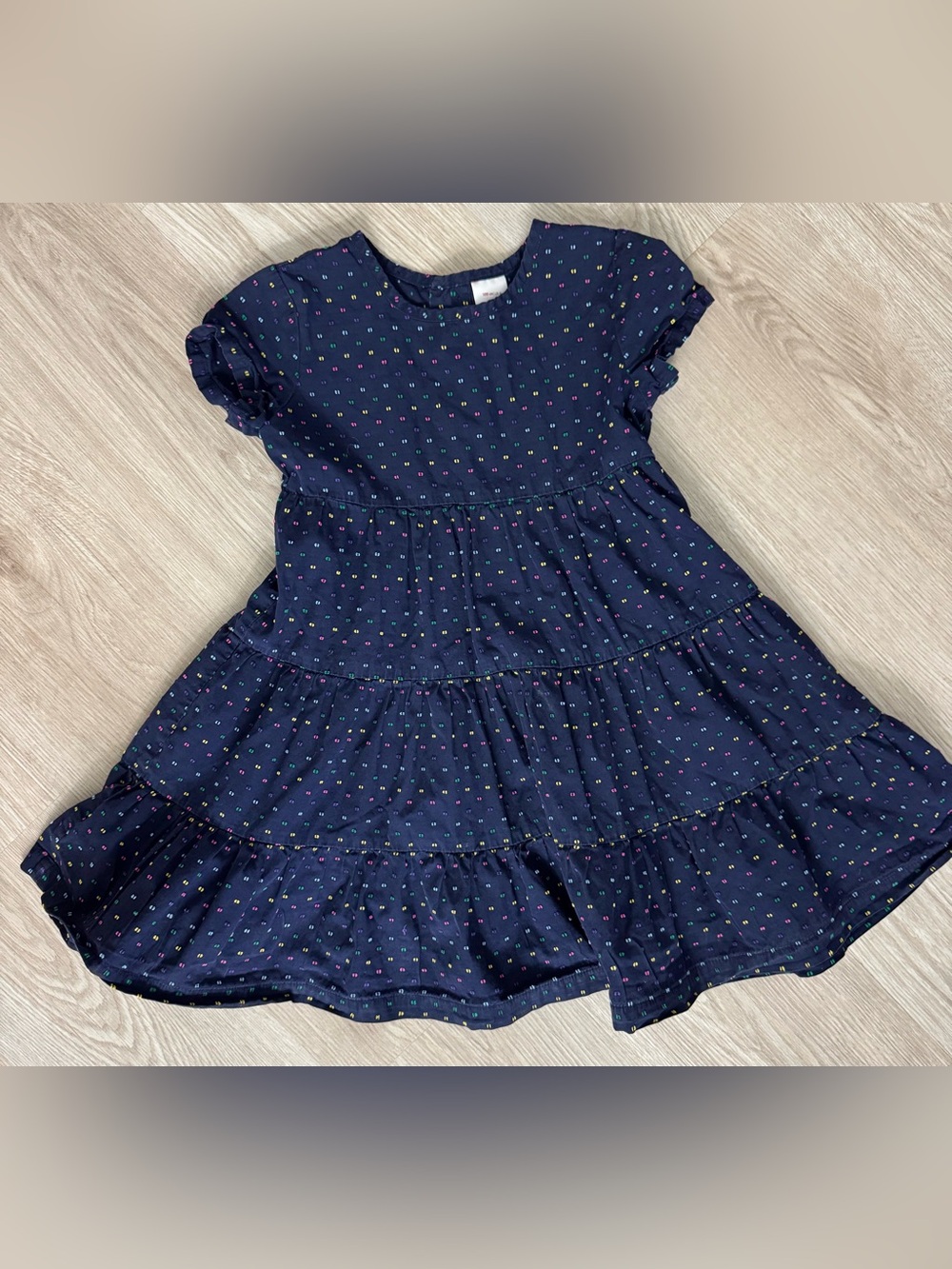 Hanna Andersson Size 4 Navy Tiered Twirl Dress with Multicolor Dots